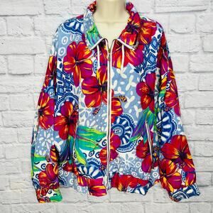 Andy Johns Vintage 80-90s Floral Windbreaker Jacket Size L Womens Nylon Tropical